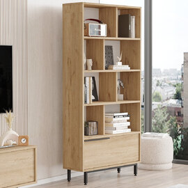 Olara Wooden Display Unit with Black Metal Legs in Walnut