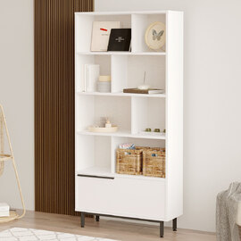 Olara Wooden Display Unit with Black Metal Legs in White