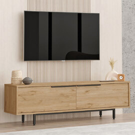 Olara Wooden TV Stand with Black Metal Legs in Walnut