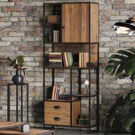 Olbia Wooden Bookcase With 1 Door 2 Drawers In Oak