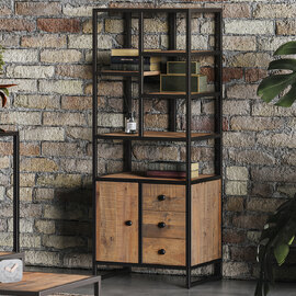 Olbia Wooden Bookcase With 1 Door 3 Drawers In Oak