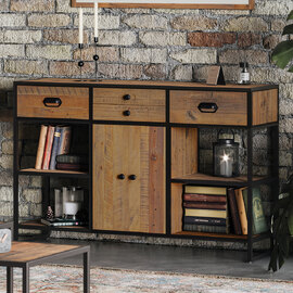 Olbia Wooden Console Table With 2 Doors 4 Drawers In Oak