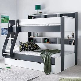 Olympia Wooden Triple Sleeper Bunk Bed With Drawer In Grey White