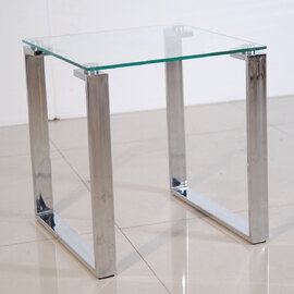 Omaha Clear Glass End Table With Stainless Steel Legs