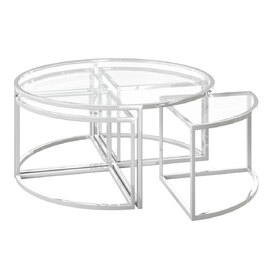 Omaha Clear Glass Nesting Coffee Tables With Stainless Steel Frame