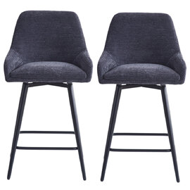 Omaha Graphite Grey Fabric Bar Chairs In Pair