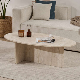 Onara Oval Wooden Coffee Table in Travertine Marble Effect