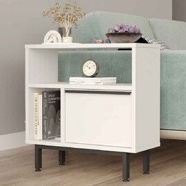 One Wooden Side Table with 1 Door in White