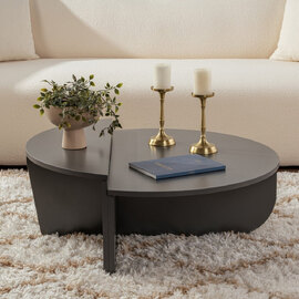 Onelio Oval Wooden Nest Of 2 Coffee Table in Anthracite