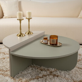 Onelio Oval Wooden Nest Of 2 Coffee Table in Ash Green and Sandstone