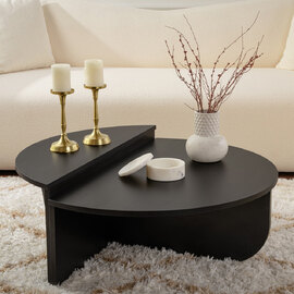 Onelio Oval Wooden Nest Of 2 Coffee Table in Black
