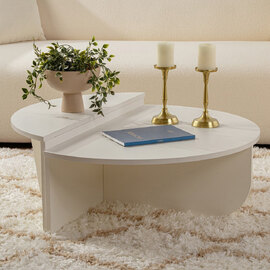 Onelio Oval Wooden Nest Of 2 Coffee Table in Cream White