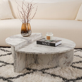 Onelio Oval Wooden Nest Of 2 Coffee Table in Freesia Marble