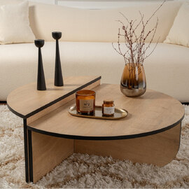 Onelio Oval Wooden Nest Of 2 Coffee Table in Honey Oak and Black