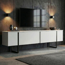 Nordic Wooden TV Stand with Metal Legs in White and Black