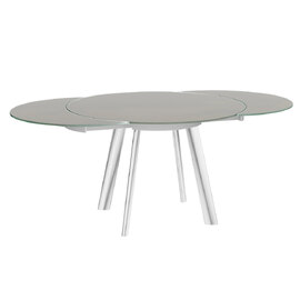 Ontario Taupe Glass Extending Dining Table With Stainless Steel Base