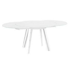 Ontario White Glass Extending Dining Table With Stainless Steel Base