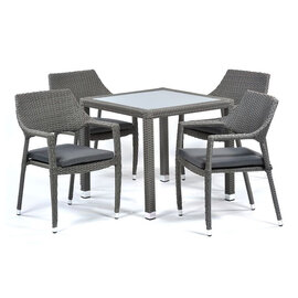 Onyx Rattan Square Dining Table With 4 Chairs In Grey Weave