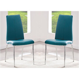 Opal Teal Faux Leather Dining Chair With Chrome Legs In Pair