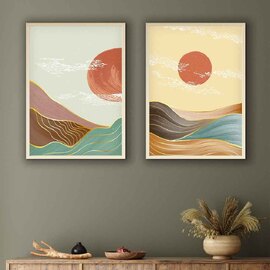 Organic Wooden 20x30cm Water Flow Wave Wall Frame Set in Multicolour