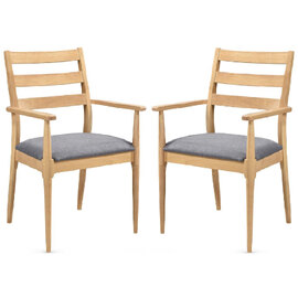 Orillia Oak Wooden Carver Dining Chairs With Fabric Seat In Pair