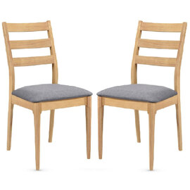 Orillia Oak Wooden Dining Chairs With Fabric Seat In Pair