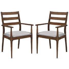 Orillia Walnut Wooden Carver Dining Chairs With Fabric Seat In Pair