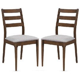Orillia Walnut Wooden Dining Chairs With Fabric Seat In Pair