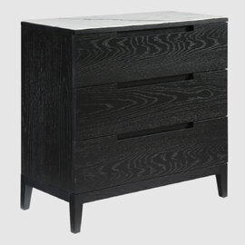 Orillia Wooden Chest Of 3 Drawers With Glass Top In Wenge