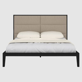 Orillia Wooden Double Bed With Beige Fabric Headboard In Wenge