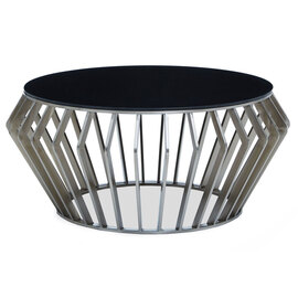 Orion Round Black Glass Top Coffee Table With Silver Frame