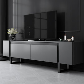 Orlento Wooden TV Stand with Black Metal Legs in Anthracite