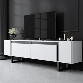 Orlento Wooden TV Stand with Black Metal Legs in White