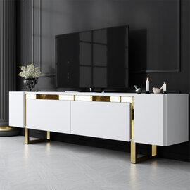 Orlento Wooden TV Stand with Gold Metal Legs in White