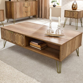 Ormskirk Wooden Coffee Table With 2 Drawers In Oak