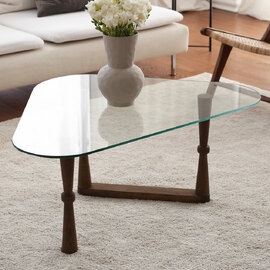 Orniva Tempered Glass Top Coffee Table With Beech Wood Frame