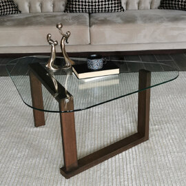 Orniva Tempered Glass Top Coffee Table With Solid Wood Frame