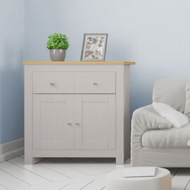 Orvello Wooden Sideboard with 2 Doors 2 Drawers in Grey Oak