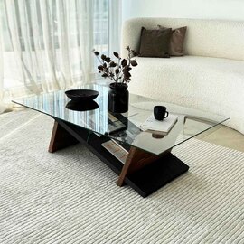 Osari Wooden Coffee Table with Tempered Glass in Black and Chesnut