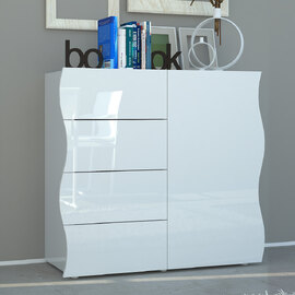 Ice High Gloss Sideboard With 1 Door 4 Drawers In White