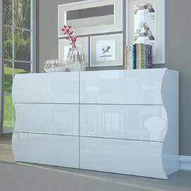 Ice Wide High Gloss Chest Of 6 Drawers In White