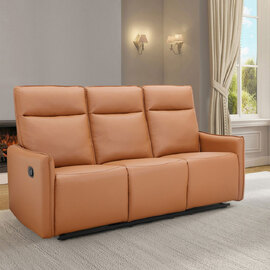 Otharo PU Leather 3 Seater Sofa in Cognac Brown