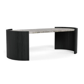 Othira Oval Grey Morchana Polished Marble Top Coffee Table with Sandblasted Base