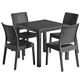 Ottawa Black Rattan Dining Table With Fishkill 4 Chairs In Dark Grey