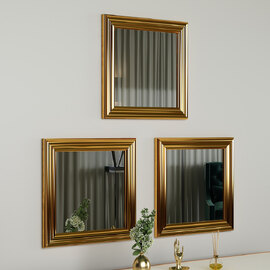 Otto Glass Set of 3 Wall Mirror with Gold Wooden Frame