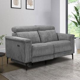 Ovaris Fabric Electric Recliner 2 Seater Sofa in Grey