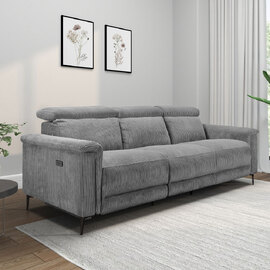 Ovaris Fabric Electric Recliner 3 Seater Sofa in Grey