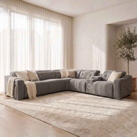 Ovaron Fabric Electric Recliner Corner Sofa in Grey