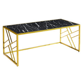Ovid High Gloss Black Marble Effect Coffee Table With Gold Frame