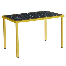 Ovid High Gloss Black Marble Effect Dining Table With Gold Frame